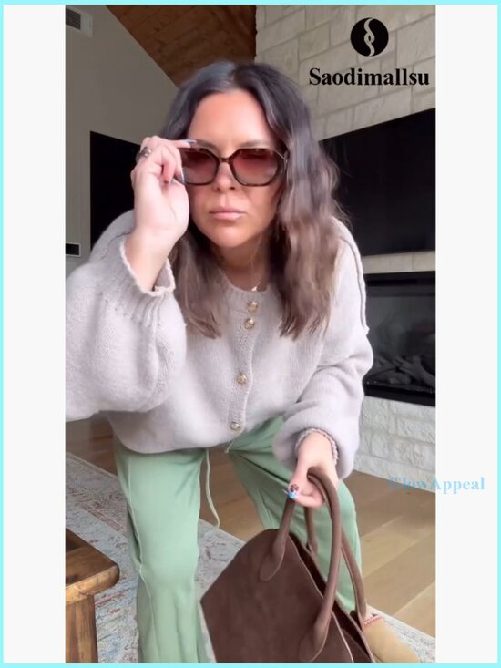 Oversized Chunky Knit Cardigan with Lantern Sleeves, Button Front, Soft - Picture 7 of 7